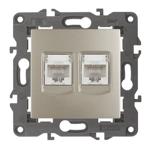 Розетка компьютерная без рамки Эра Elegance 2-м. RJ45+RJ45 5e шампань картинка